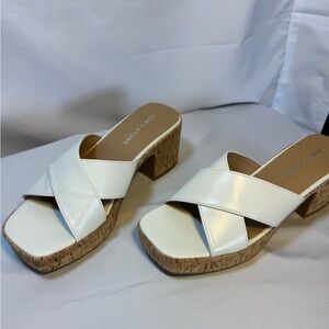 Life Stride White Cork Wedge Sandals Size 6.5 – Summer Slip-On Heels